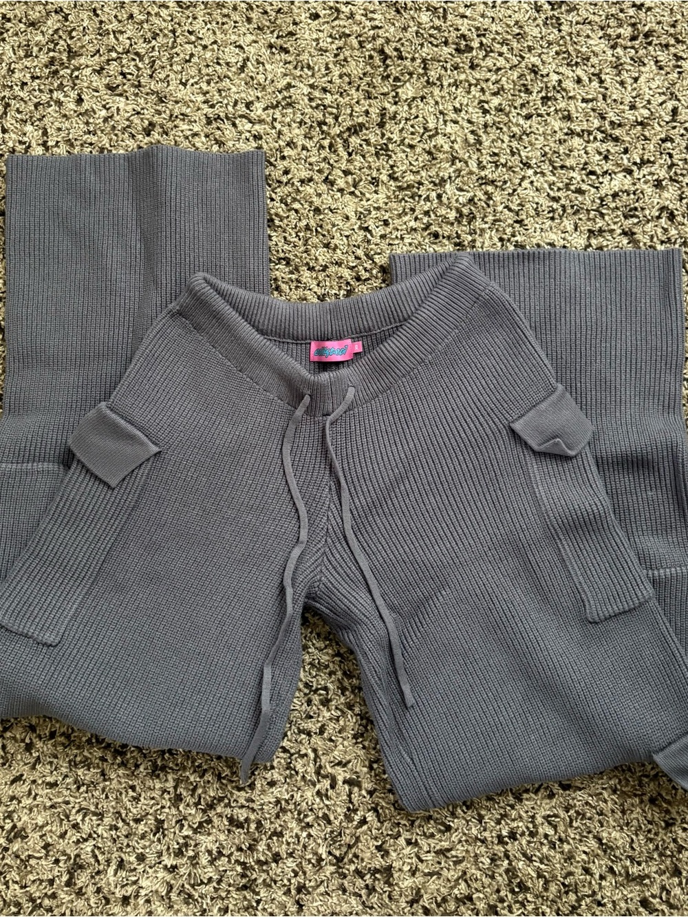 Edikted Wide Leg Knit Pants in Charcoal Gray